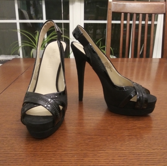 Colin Stuart Black Suede & Patent Leather Sling Heels | Size 6 - Picture 3 of 12